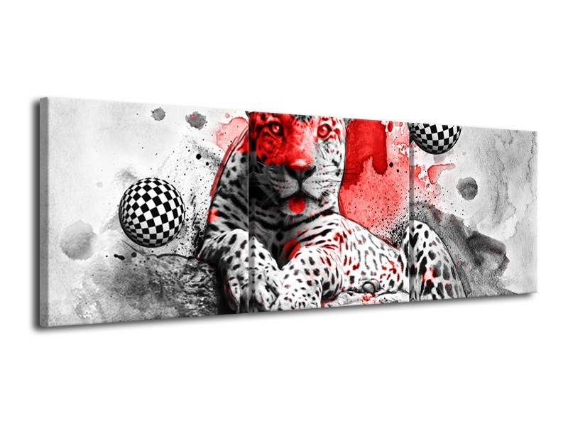 Glasschilderij Wilde Dieren | Rood, Grijs, Wit | 120x40cm 3Luik