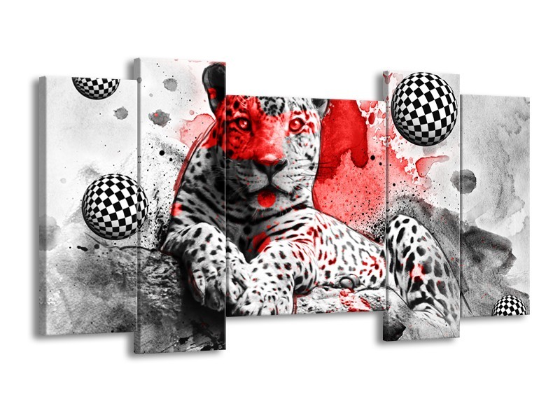 Glasschilderij Wilde Dieren | Rood, Grijs, Wit | 120x65cm 5Luik