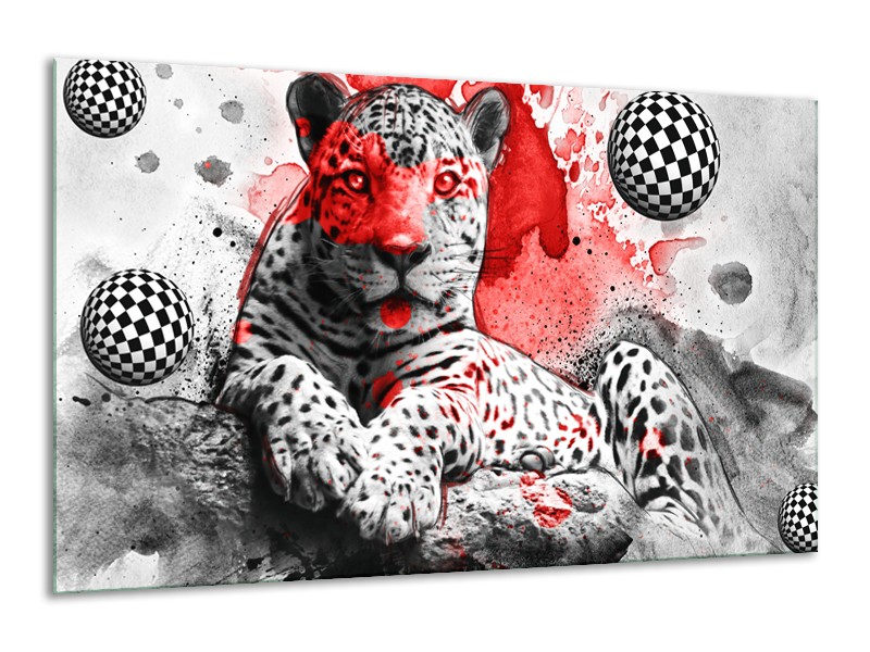 Glasschilderij Wilde Dieren | Rood, Grijs, Wit | 120x70cm 1Luik