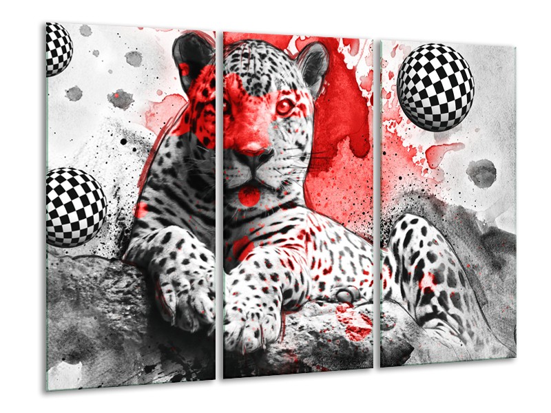 Canvas Schilderij Wilde Dieren | Rood, Grijs, Wit | 120x80cm 3Luik