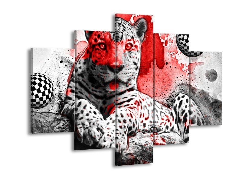 Canvas Schilderij Wilde Dieren | Rood, Grijs, Wit | 150x105cm 5Luik