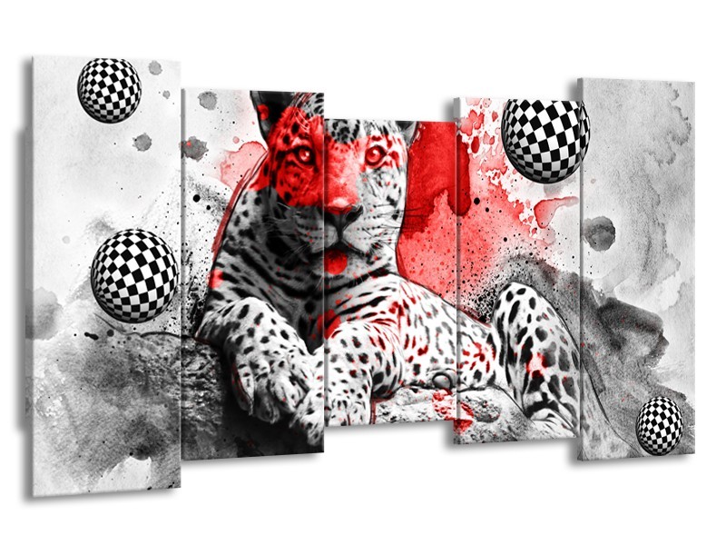 Canvas Schilderij Wilde Dieren | Rood, Grijs, Wit | 150x80cm 5Luik