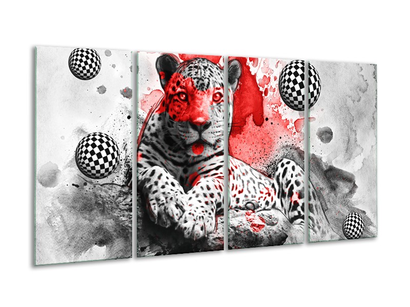 Glasschilderij Wilde Dieren | Rood, Grijs, Wit | 160x80cm 4Luik