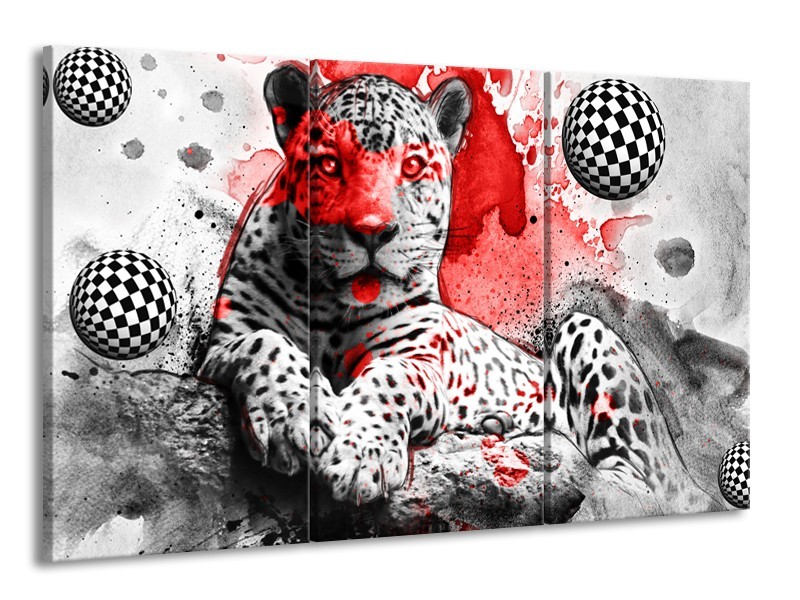 Canvas Schilderij Wilde Dieren | Rood, Grijs, Wit | 165x100cm 3Luik