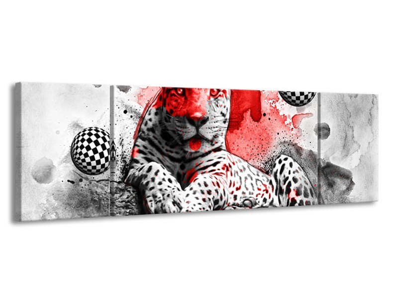 Canvas Schilderij Wilde Dieren | Rood, Grijs, Wit | 170x50cm 3Luik