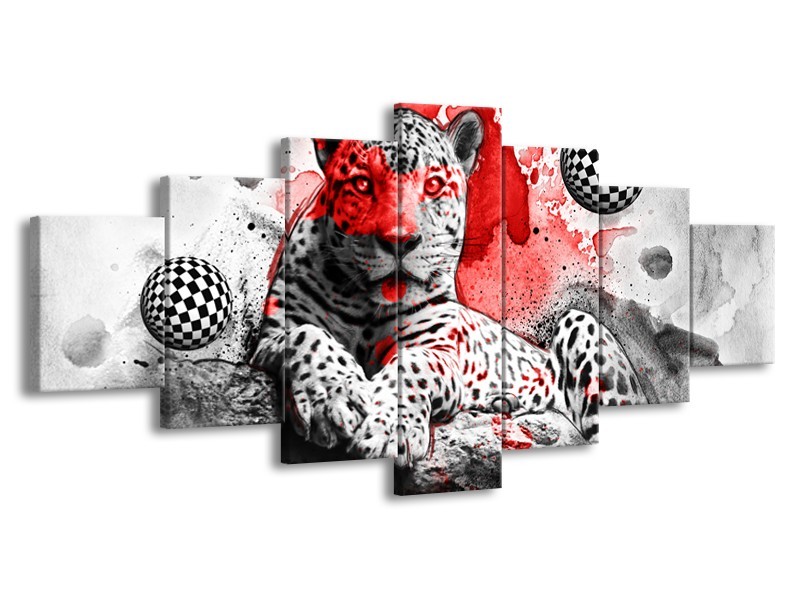 Glasschilderij Wilde Dieren | Rood, Grijs, Wit | 210x100cm 7Luik