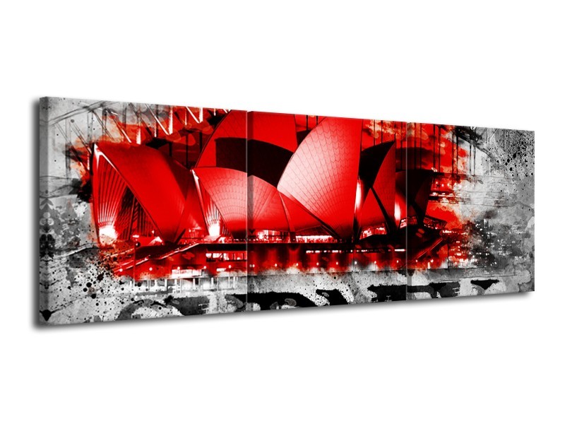 Glasschilderij Sydney, Steden | Rood, Zwart, Grijs | 120x40cm 3Luik