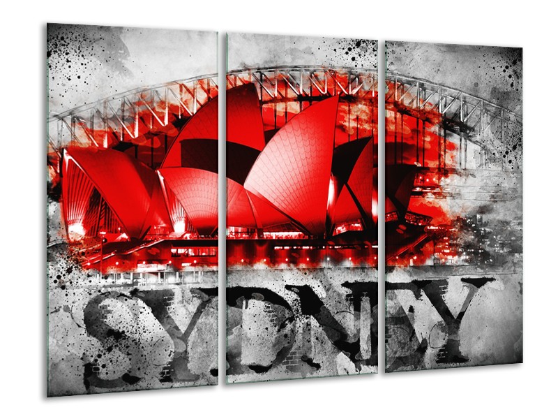 Canvas Schilderij Sydney, Steden | Rood, Zwart, Grijs | 120x80cm 3Luik