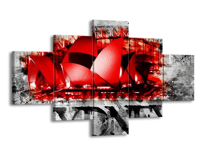 Canvas Schilderij Sydney, Steden | Rood, Zwart, Grijs | 125x70cm 5Luik