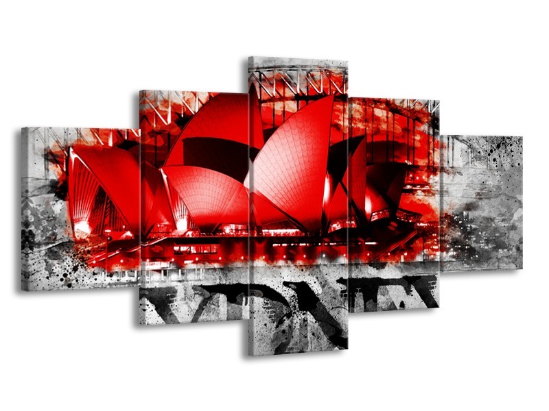Canvas Schilderij Sydney, Steden | Rood, Zwart, Grijs | 150x80cm 5Luik