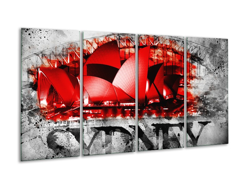 Glasschilderij Sydney, Steden | Rood, Zwart, Grijs | 160x80cm 4Luik