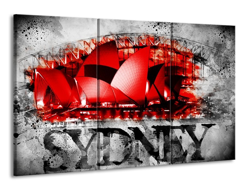 Glasschilderij Sydney, Steden | Rood, Zwart, Grijs | 165x100cm 3Luik