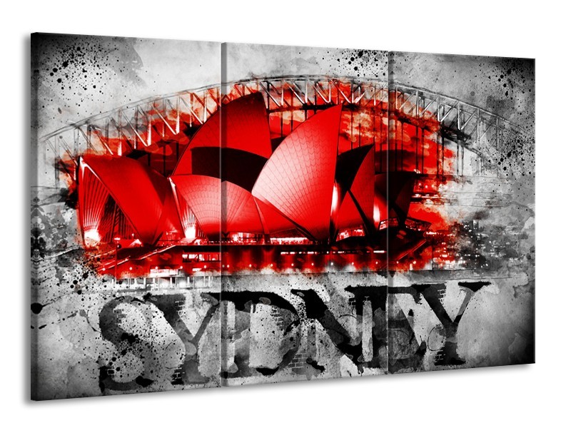 Canvas Schilderij Sydney, Steden | Rood, Zwart, Grijs | 165x100cm 3Luik