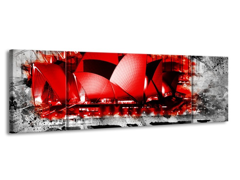 Glasschilderij Sydney, Steden | Rood, Zwart, Grijs | 170x50cm 3Luik