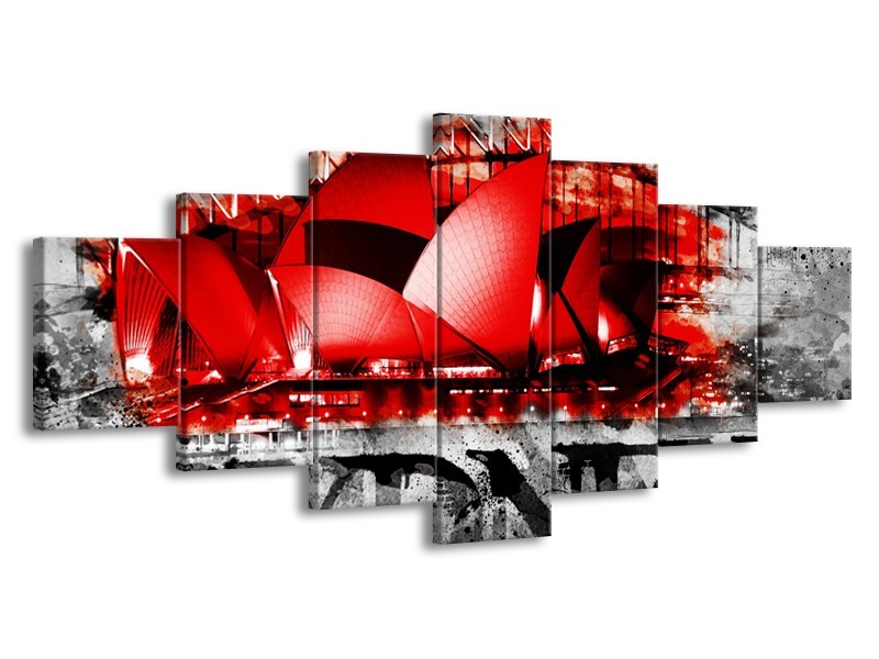 Glasschilderij Sydney, Steden | Rood, Zwart, Grijs | 210x100cm 7Luik
