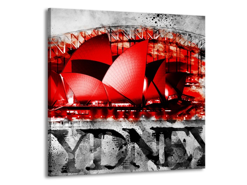 Glasschilderij Sydney, Steden | Rood, Zwart, Grijs | 70x70cm 1Luik