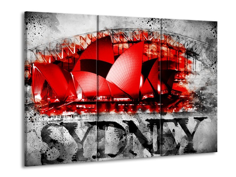 Glasschilderij Sydney, Steden | Rood, Zwart, Grijs | 60x90cm 3Luik