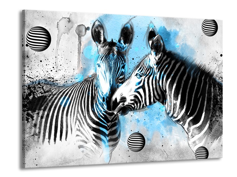 Glasschilderij Zebra, Dieren | Blauw, Zwart, Wit | 100x70cm 1Luik