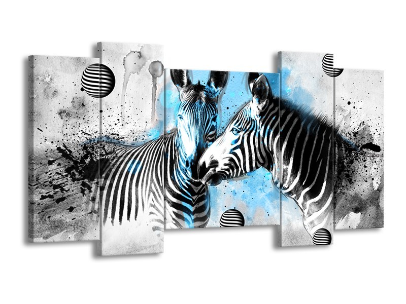 Glasschilderij Zebra, Dieren | Blauw, Zwart, Wit | 120x65cm 5Luik