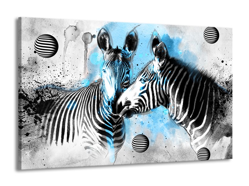 Glasschilderij Zebra, Dieren | Blauw, Zwart, Wit | 140x90cm 1Luik
