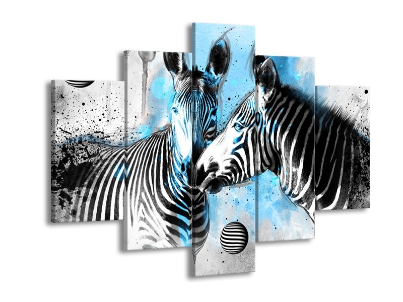 Glasschilderij Zebra, Dieren | Blauw, Zwart, Wit | 150x105cm 5Luik
