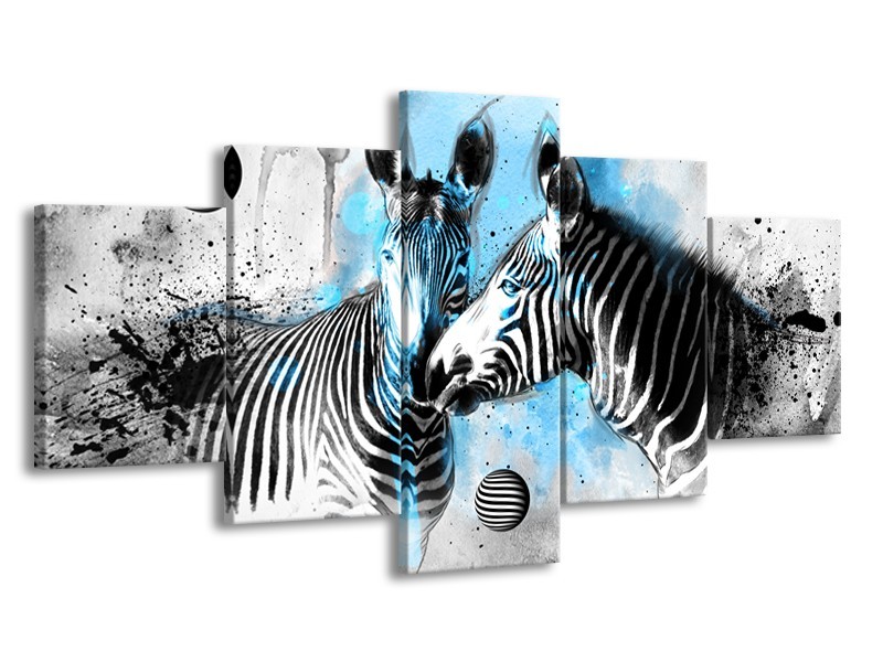 Glasschilderij Zebra, Dieren | Blauw, Zwart, Wit | 150x80cm 5Luik