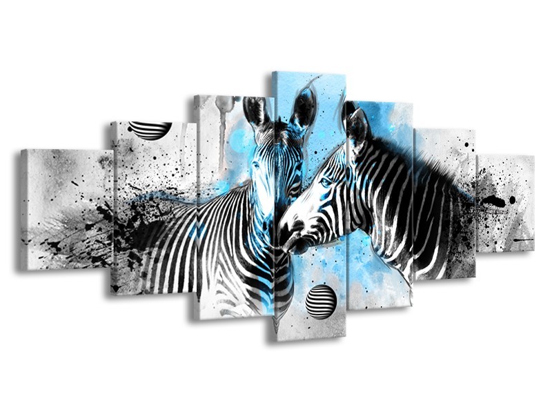 Glasschilderij Zebra, Dieren | Blauw, Zwart, Wit | 210x100cm 7Luik