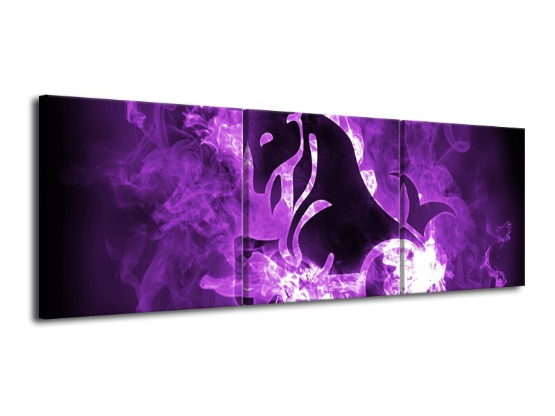 Canvas Schilderij Paard, Abstract | Paars, Zwart, Wit | 120x40cm 3Luik