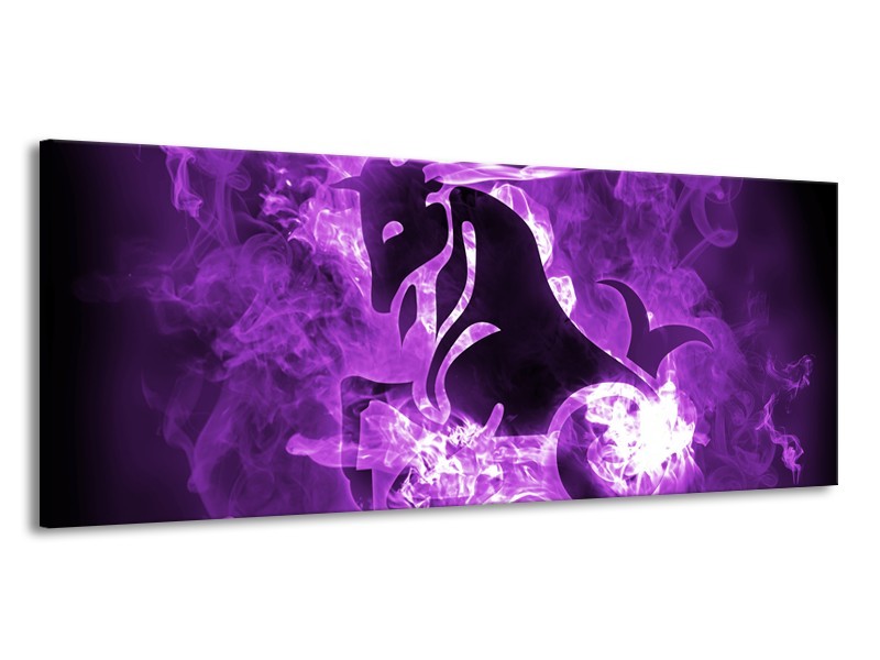 Canvas Schilderij Paard, Abstract | Paars, Zwart, Wit | 145x58cm 1Luik