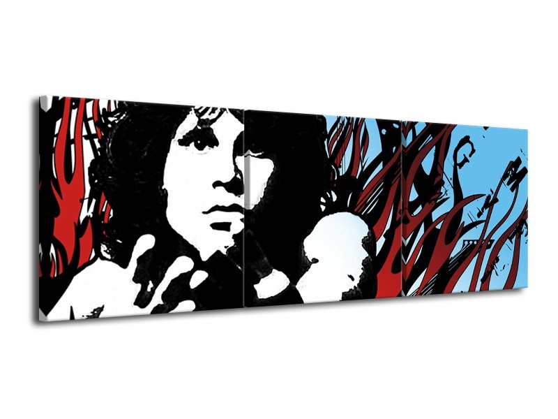 Canvas Schilderij Popart | Zwart, Rood, Blauw | 120x40cm 3Luik