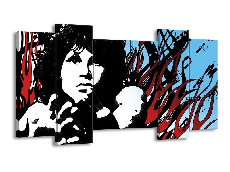 Canvas Schilderij Popart | Zwart, Rood, Blauw | 120x65cm 5Luik