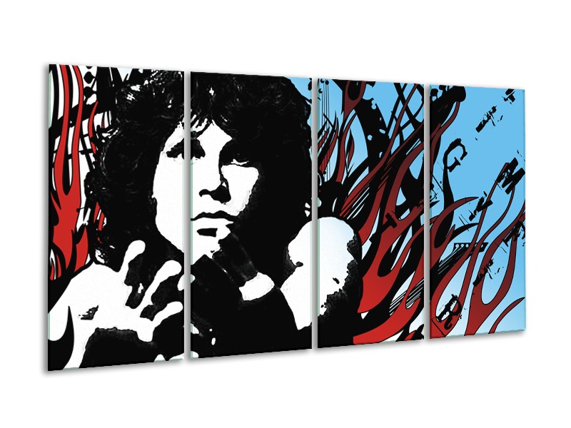 Canvas Schilderij Popart | Zwart, Rood, Blauw | 160x80cm 4Luik