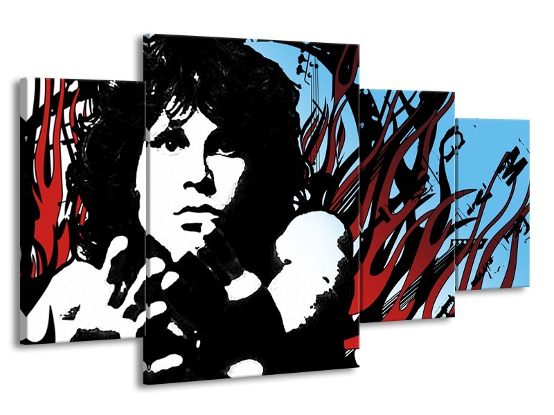 Canvas Schilderij Popart | Zwart, Rood, Blauw | 160x90cm 4Luik