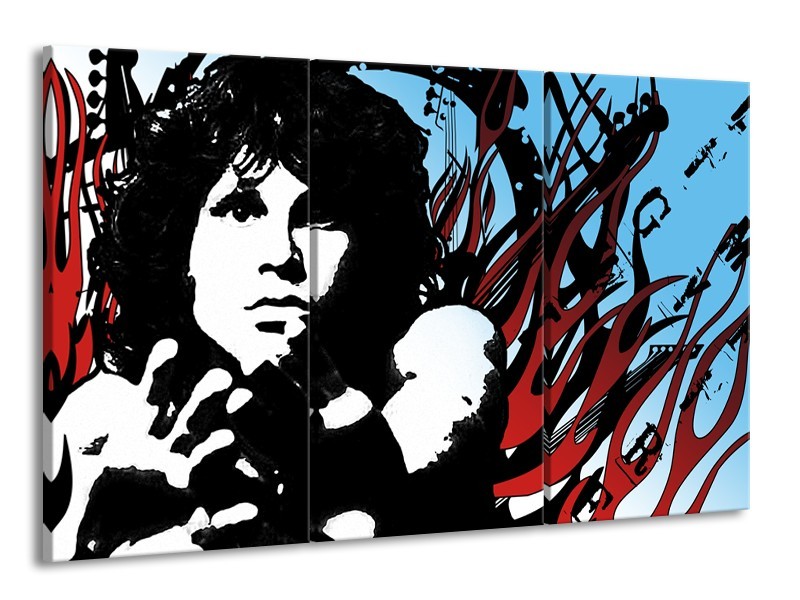 Canvas Schilderij Popart | Zwart, Rood, Blauw | 165x100cm 3Luik