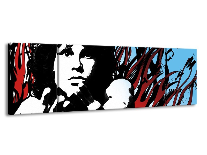 Canvas Schilderij Popart | Zwart, Rood, Blauw | 170x50cm 3Luik