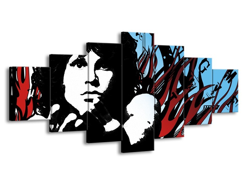 Canvas Schilderij Popart | Zwart, Rood, Blauw | 210x100cm 7Luik