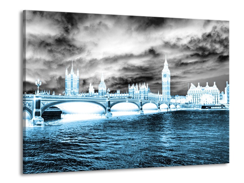 Canvas Schilderij Engeland, London | Blauw, Grijs, Wit | 100x70cm 1Luik