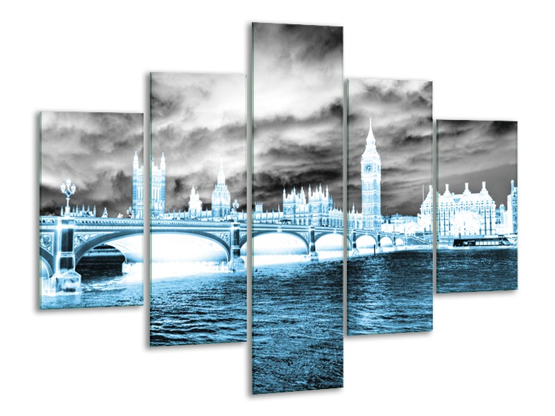 Canvas Schilderij Engeland, London | Blauw, Grijs, Wit | 100x70cm 5Luik