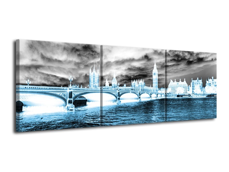 Canvas Schilderij Engeland, London | Blauw, Grijs, Wit | 120x40cm 3Luik