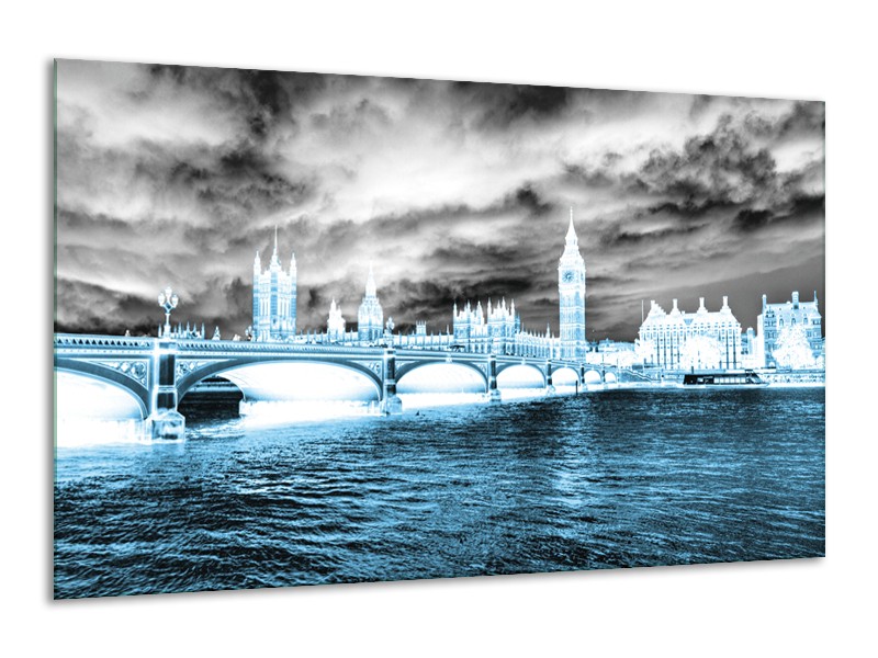 Glasschilderij Engeland, London | Blauw, Grijs, Wit | 120x70cm 1Luik