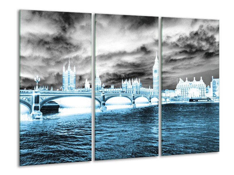 Glasschilderij Engeland, London | Blauw, Grijs, Wit | 120x80cm 3Luik