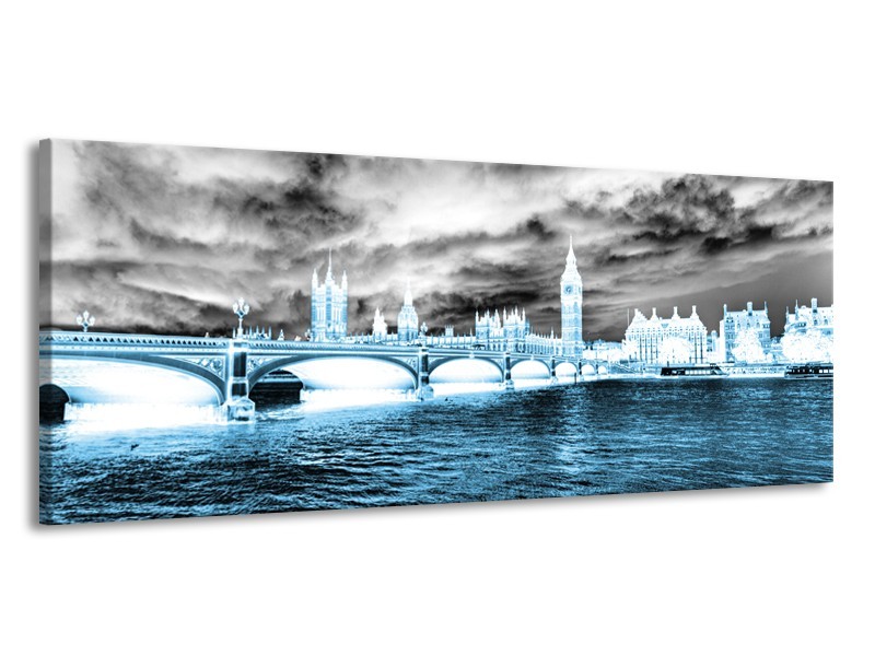 Glasschilderij Engeland, London | Blauw, Grijs, Wit | 145x58cm 1Luik