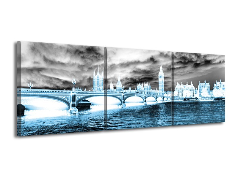 Glasschilderij Engeland, London | Blauw, Grijs, Wit | 150x50cm 3Luik