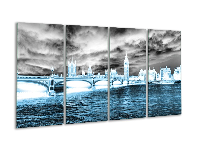 Canvas Schilderij Engeland, London | Blauw, Grijs, Wit | 160x80cm 4Luik