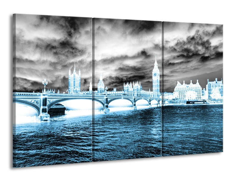 Canvas Schilderij Engeland, London | Blauw, Grijs, Wit | 165x100cm 3Luik