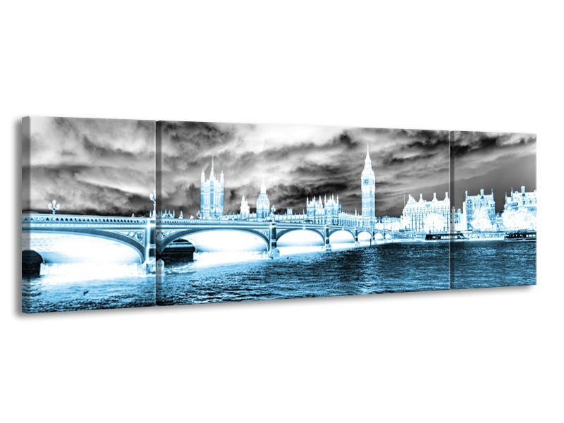 Canvas Schilderij Engeland, London | Blauw, Grijs, Wit | 170x50cm 3Luik