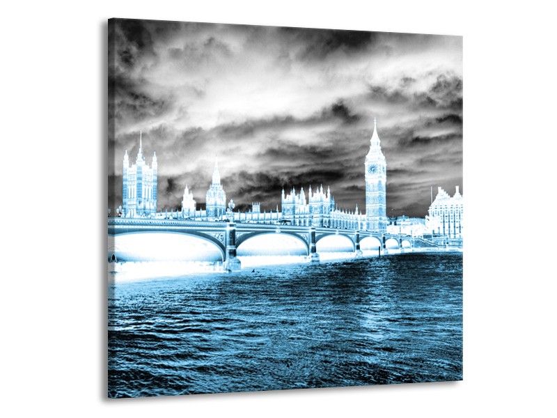 Canvas Schilderij Engeland, London | Blauw, Grijs, Wit | 50x50cm 1Luik