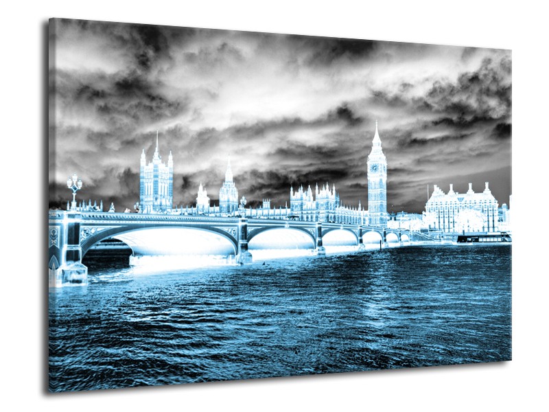 Canvas Schilderij Engeland, London | Blauw, Grijs, Wit | 70x50cm 1Luik