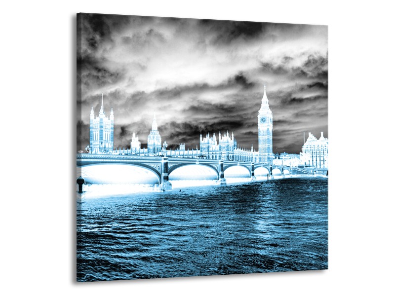 Canvas Schilderij Engeland, London | Blauw, Grijs, Wit | 70x70cm 1Luik