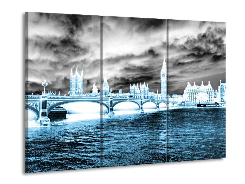 Glasschilderij Engeland, London | Blauw, Grijs, Wit | 60x90cm 3Luik